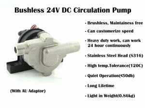 Stainless Steel 24V DC Brushless Circulation Magnetic Pump Kit with AU Adapter - Picture 1 of 9