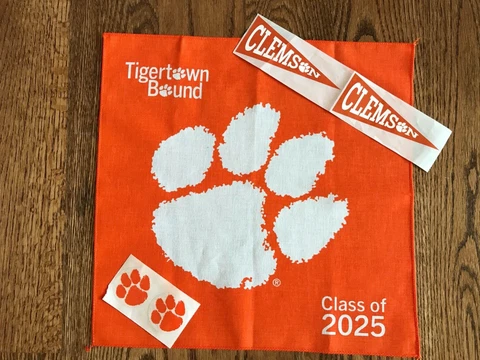 CLEMSON TigerBound 14" Scarf Class of 2025+ Pennant & Pawprint Stickers NEW Cover