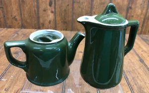 2 Vintage Hall Pottery Green Creamer Syrup Pitchers - Picture 1 of 5