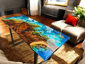 30"x48" Custom Blue Epoxy Resin Stunning Dining Table Sofa Centerpiece Wood Top - Picture 1 of 10