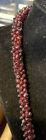 Bohemian Woven Wine Red Garnet Seed Bead Rope Necklace 27" Long Loop