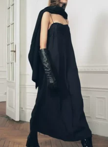 ZARA ZW Collection Black Linen Blend Dress with Lace Trims Size S 7069/586 - Picture 1 of 8