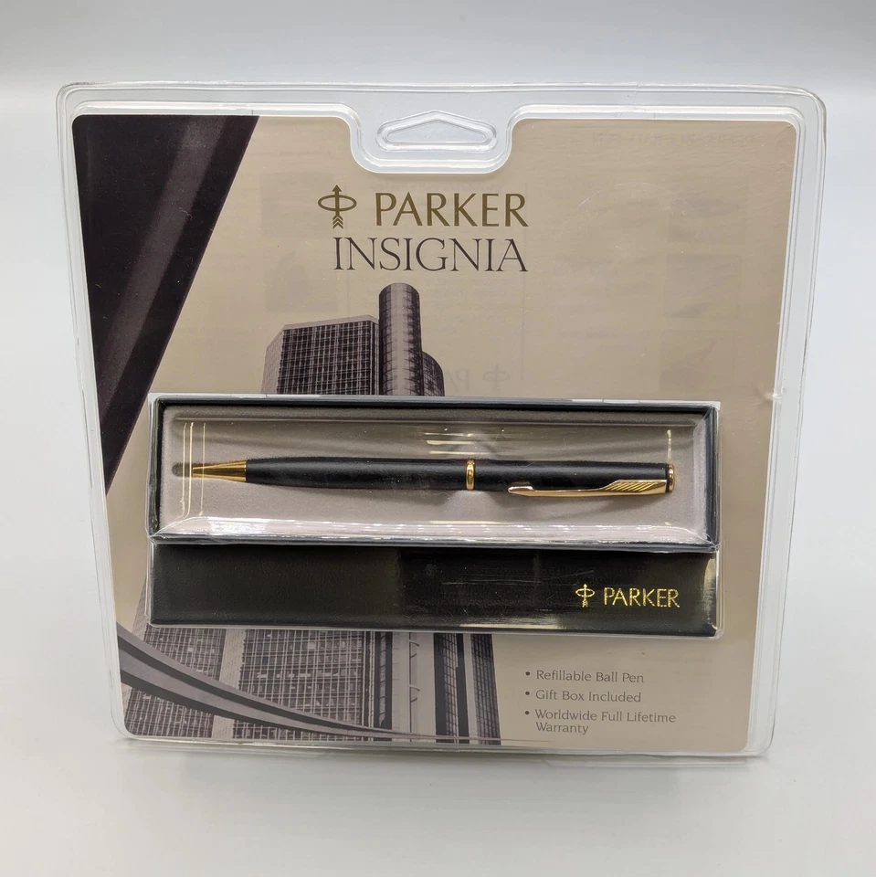 PARKER INSIGNIA MATT BLACK / GOLD PLATED TRIM BALLPOINT PEN / MADE IN USA
