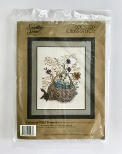 Kit de punto de cruz contado vintage cesta de flores silvestres nuevo paquete sellado #50568 - Imagen 1 de 3