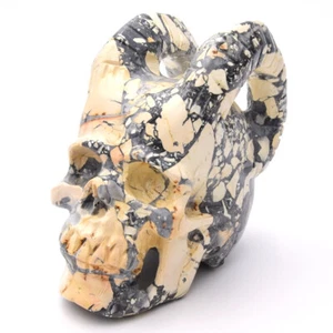 Skull 120mm Maligano Jasper Horns, 1040g. Gemstone, Realistic, Hand Carved - Picture 1 of 4