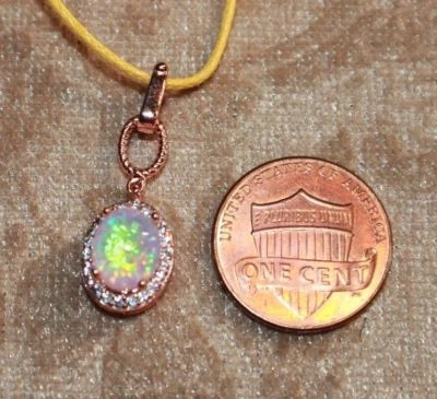 fire opal Cz necklace pendant earrings gemstone jewelry cocktail petite oval  - Image 1 of 4
