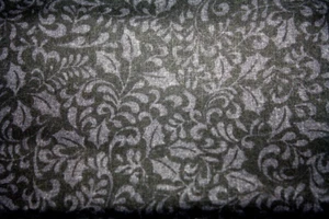 PIECES - 1- 1/4 YARD  GRAY LEAVES AND FLOURISHES ON BLACK - 100% COTTON FABRIC - Picture 1 of 3