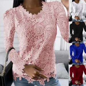 Mujeres Encaje Mangas Largas Pullover Prendas para el torso Chaleco Damas Verano Camiseta sin mangas Blusa Camiseta - Imagen 1 de 12