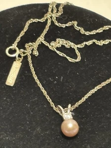 Sign Vantel Pearls Sterling Silver 925 Pink Pearl Pendant Rhinestone Necklace - Picture 1 of 6