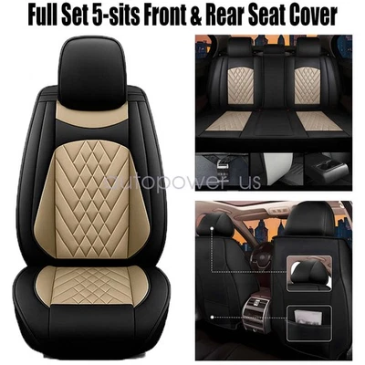Full Surround Set For BMW Car 5-Seat Cover Faux Cushion Covers Black&Beige - Image 1 of 4