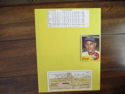 GENE WOODLING (muerto en 2001) firmado cheque cancelado con pantalla 8x 11 con Topps/Obit 1963 Foto 1 de 4