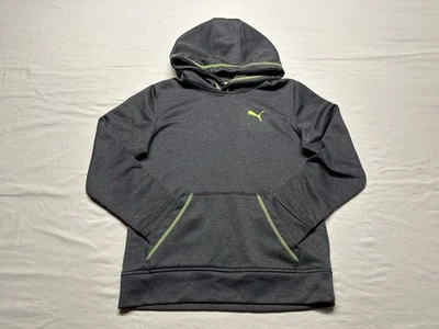 PUMA Youth Medium 10-12 Fleece Pullover Hoodie Dark Gray with Green - Image 1 of 4