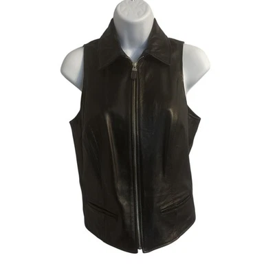 Chaleco de Cuero Ann Taylor XS para Mujer Negro Cremallera Completa Motociclista Moto Boho Chic Foto 1 de 4