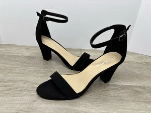 Forever-Black Suede Stiletto Heels Open Toe with Ankle Strap 8.5 - Picture 1 of 8