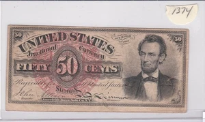 US 50c Lincoln Fractional Currency Note FR 1374 - VF - Picture 1 of 2