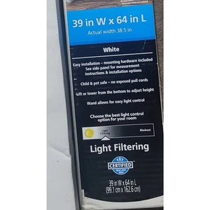 2 NEW 39" X 64" 1 Inch Cordless Light Filtering Vinyl BlindPrivacy Screen White - Picture 1 of 4