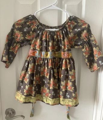 Matilda Jane Girls Platinum Tilley Peasant Brown, Orange, Yellow Tunic Dress Top - Image 1 of 3