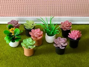 9pc Dollhouse Plants Miniatures Potted Flowers Succulents Garden Set Pink Green - Picture 1 of 4