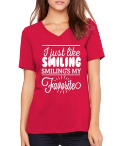I JUST LIKE SMILING funny elf movie Christmas gift present Womens V-neck T-Shirt - Picture 1 of 1