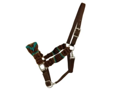 ¡Nuevo! Caballo Ajustable Talla Marrón y Verde azulado MOHAIR Y NYLON BRONCE HALTER con Níquel Foto 1 de 2