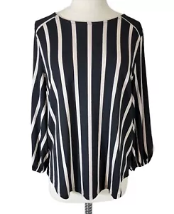 NWT Adrianna Papell Womens Sz M Blouse Top Long Sleeve Striped Black Pink Career - Picture 1 of 12