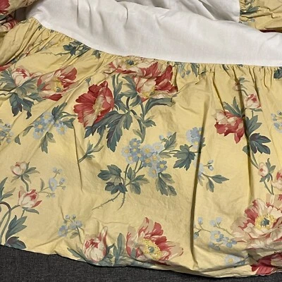 Vintage Ralph Lauren Parsonage Bedskirt Dust Ruffle Yellow Floral Queen Size Bed - Image 1 of 4