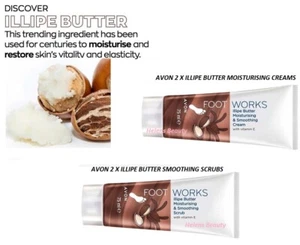 AVON 2 x FOOTWORKS ILLIPE BUTTER FOOT CREAMS & FOOT SCRUBS ~ * PLEASE CHOOSE * - Picture 1 of 18