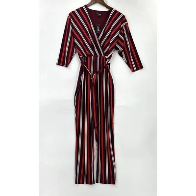 Express комбинезон женщин 3/4 рукав в полоску v-образным вырезом галстук талии многоцветный XS новый с Ярлыками - Изображение 1 из 4