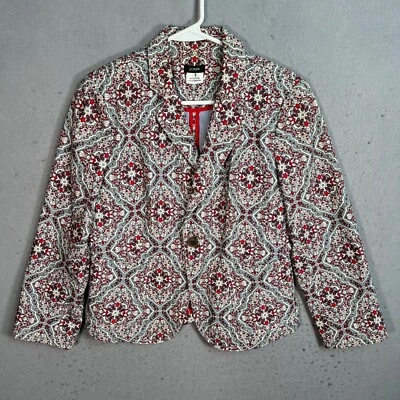 J.Crew 女式红色/蓝色佩斯利图案棉质西装外套 8 码 — 第 1/4 张图片
