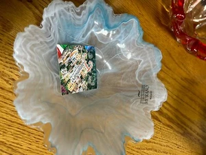 MURANO BOWL, SHADES OF BLUE/CLEAR/FROSTED/ AQUA, SCALLOPED, ROUND - Picture 1 of 5