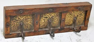 Vintage Wooden 3 Hook Hanger Hardware Original Old Hand Crafted - Picture 1 of 8