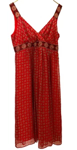 Size 12 100% Silk y2k Babydoll Dress Boho Red Size Med / Large Vtg Robbie Bee - Picture 1 of 8