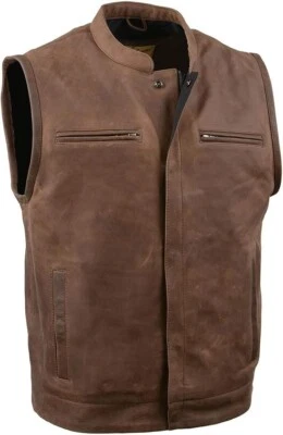Men's Motorcycle “Gambler” Crazy Horse Antique Brown Vintage Leather Vest New - Image 1 of 4