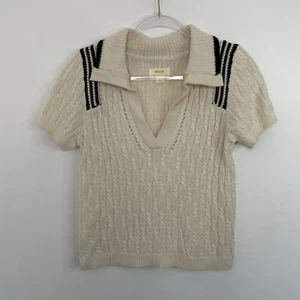 Maeve By Anthropologie Collared Polo Cable Knit Sweater Tee Womens Sz M Preppy - Picture 1 of 15