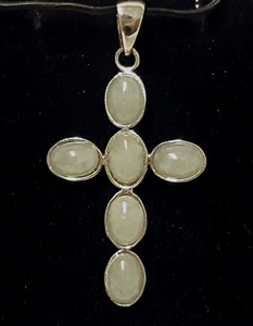 Colgante Cruz Cuarzo Verde Plata Esterlina 1.75" L Cabinas Ovaladas Piedras .925 - Imagen 1 de 14