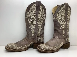 WOMENS CORRAL SQUARE TOE COWBOY BROWN BOOTS SIZE 8 M - Imagen 1 de 9