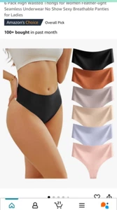 6 pack high waisted thongs for women feather light seamless no show NEW - Picture 1 of 4