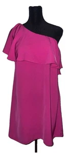 Carolina Belle One Shoulder Rüschen fließend Mini Hot Pink Kleid Gr. 4 - Bild 1 von 7