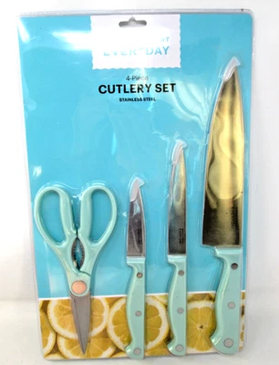 Juego de 4 tijeras cuchillos cubiertos Martha Stewart Everyday verde menta azul aguamarina Foto 1 de 4