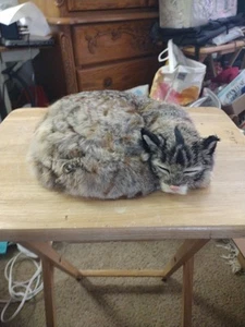 Vintage Unique Stuffed Cat Kitten Made w/Rabbit Fur Plush  Medium Kitty Sleeping - Picture 1 of 18