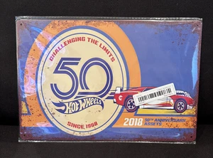 Hot Wheels 50th Anniversary 2018 Blue Tin Sign Garage Decor New Sealed - Picture 1 of 5