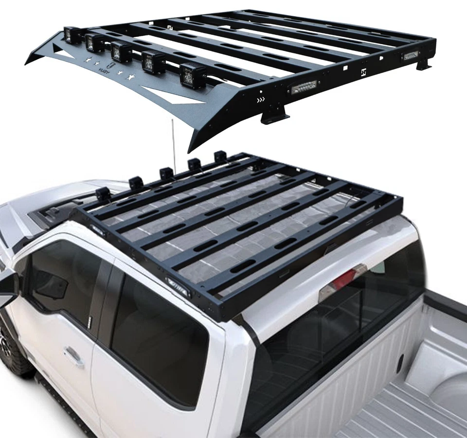 Vijay Black Steel Roof Rack Luggage Carrier W/LED Lights For 2009-2014 Ford F150 - Image 1 of 4