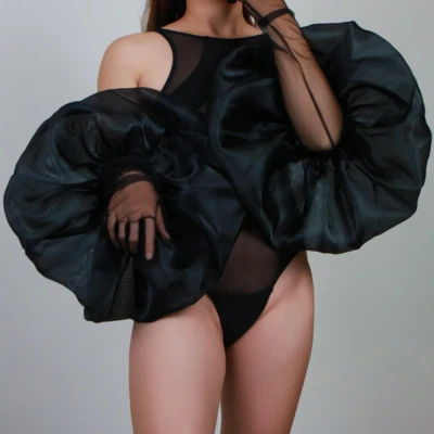 Dama Malla Volantes Guantes Largos Organza Encaje Novia Boda Ópera Club Disfraz Rojo Foto 1 de 4