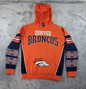 Denver Broncos Knitted Sweater Mens Large Orange Pullover Hoodie NFL Apparel - Picture 1 of 11