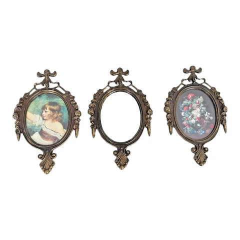 VTG Set of 3 Ornate Brass Oval Picture & Mirror Frames Made in Italy Cover