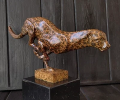 Estatua de bronce guepardo vintage escultura mármol correr leopardo Francia 31 cm arte raro Foto 1 de 4