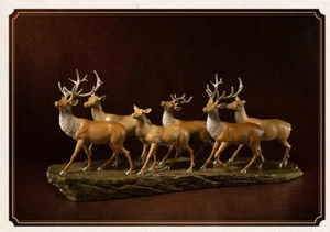 78 cm Chinese pure brass Lucky auspicious Divine beast deer herd copper Statue - Picture 1 of 12