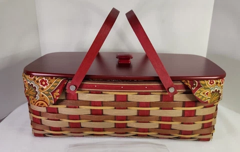 Longaberger 2015 Crimson Hill Lg Market Basket~Liner~Prot~Lid SOLD 01/2015 ONLY Cover