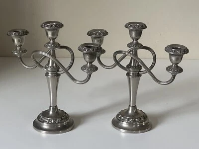 Paire De Chandeliers Candélabres Métal Argenté Anglais Vintage - Photo 1/4