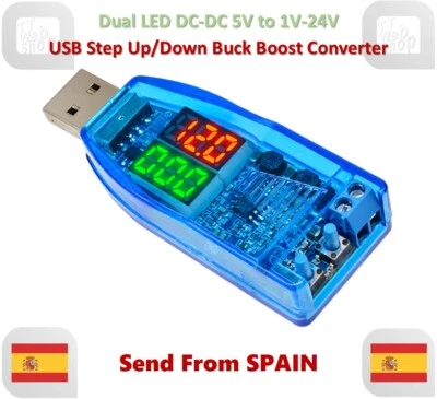 Dual LED DC-DC 5V to 1V-24V USB Step Up Down Buck Boost Converter Power Supply - Imagen 1 de 4